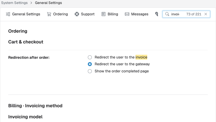 Configuration with setting search