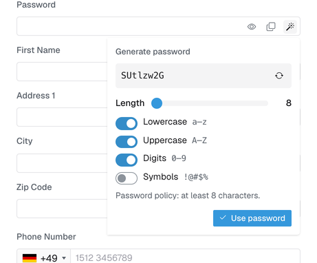 Password field with generator
